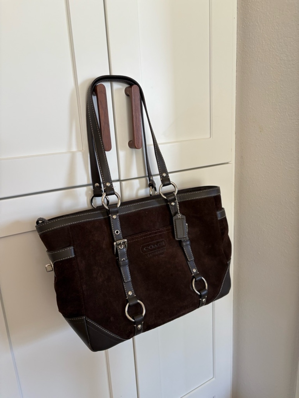 COACH Dark Brown Suede Shoulder Tote